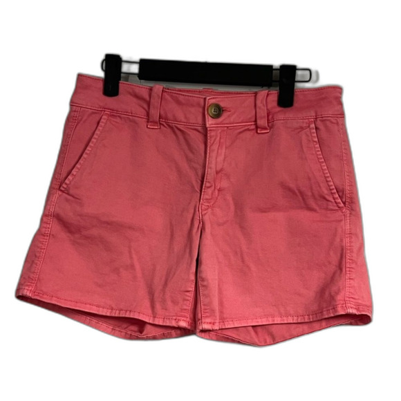 American Eagle Super Stretch Pink Aeo Twill Midi Shorts Size 27 - Picture 1 of 11